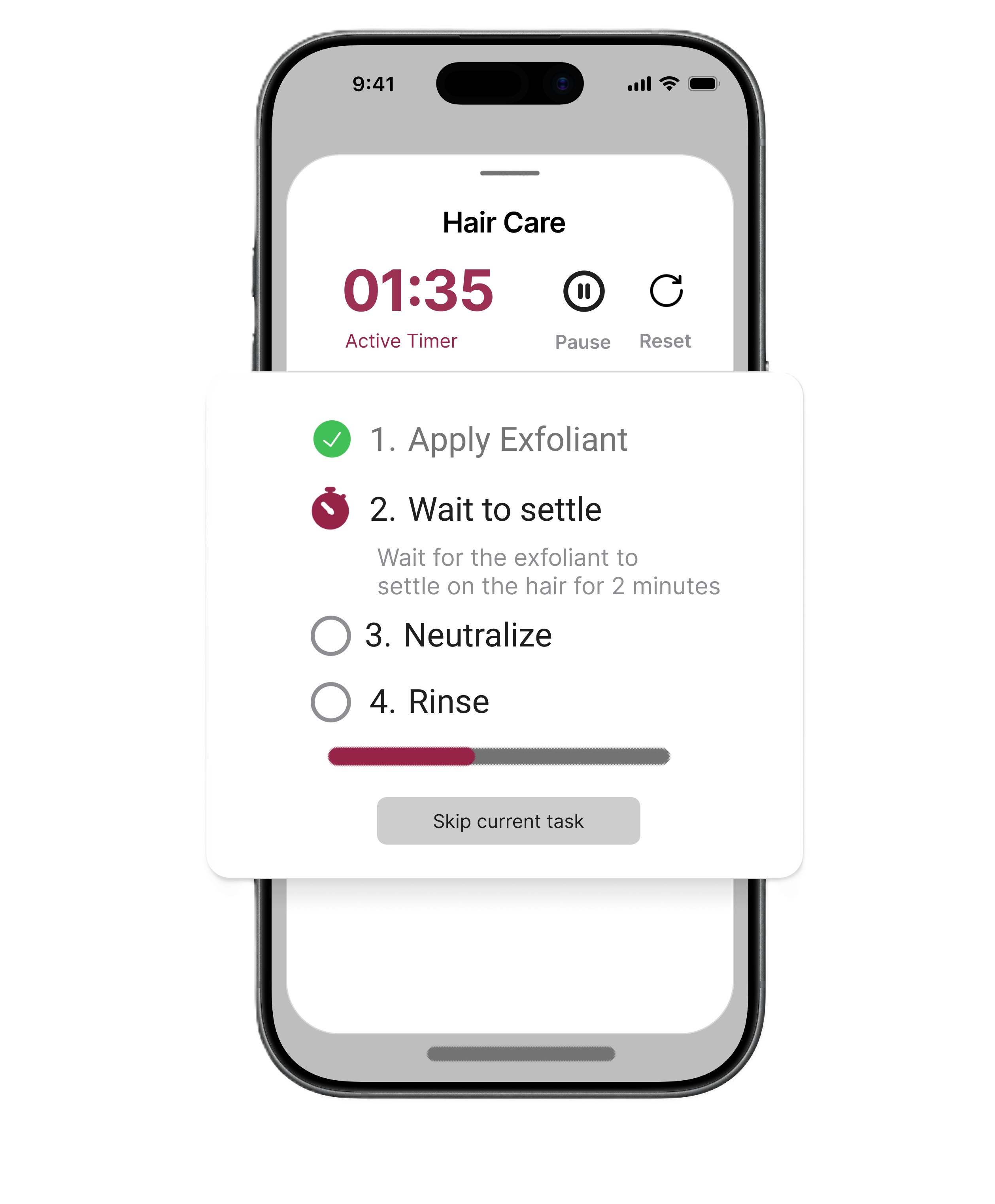 Timer interface with checklist subtasks